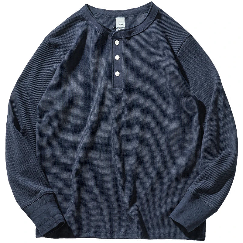 Autumn And Winter New American Heavyweight Retro Men's Waffle Long-sleeved T-shirt