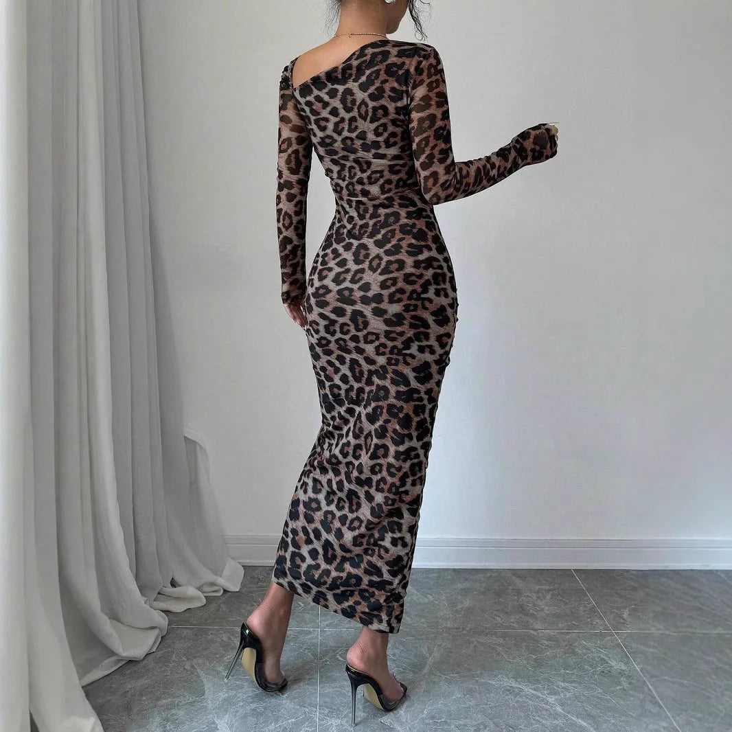 Sexy Leopard Print Split Long Dress