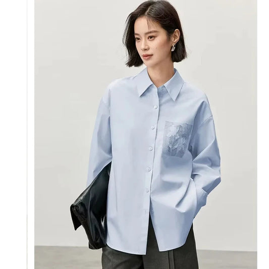 Autumn Loose Fit Drop Long Sleeve Simple Commute Shirts