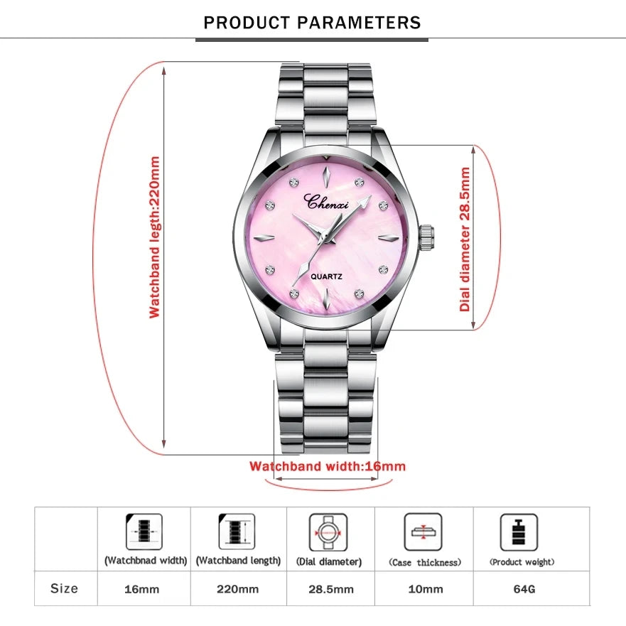 Women Fashion Elegant Diamond Shell Dial Wristwatch
