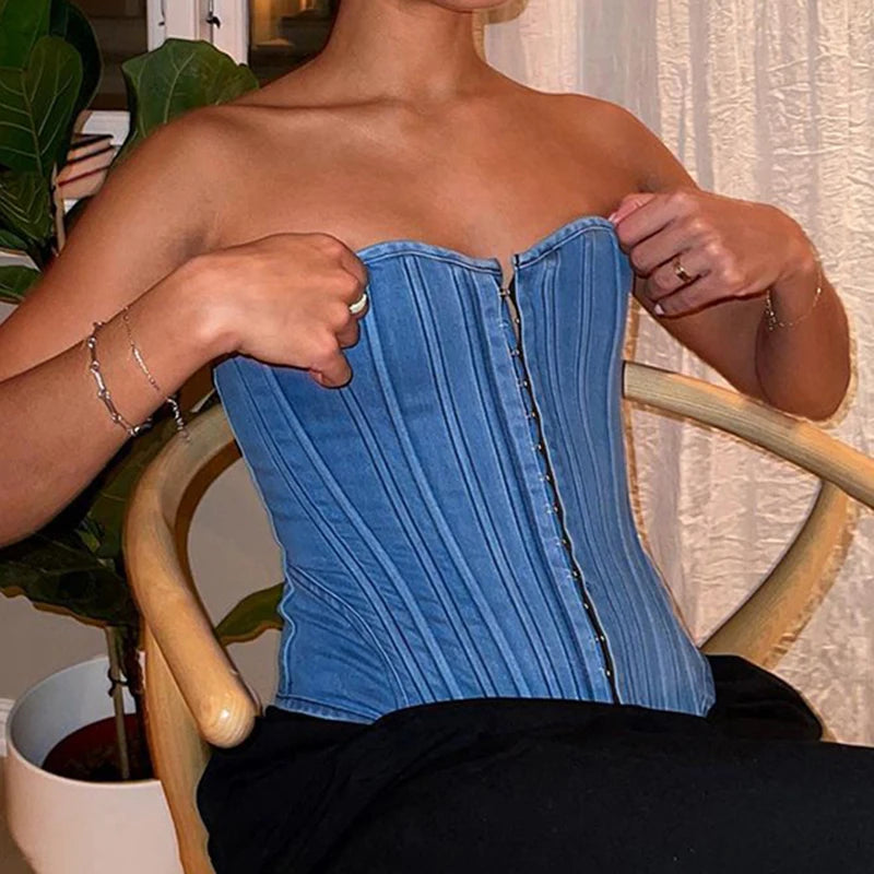 CIBBAR Street Style Denim Corset Top