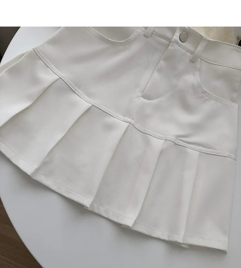 Vintage High Waist Pleated Skirt Women College Style with Safety Pants
