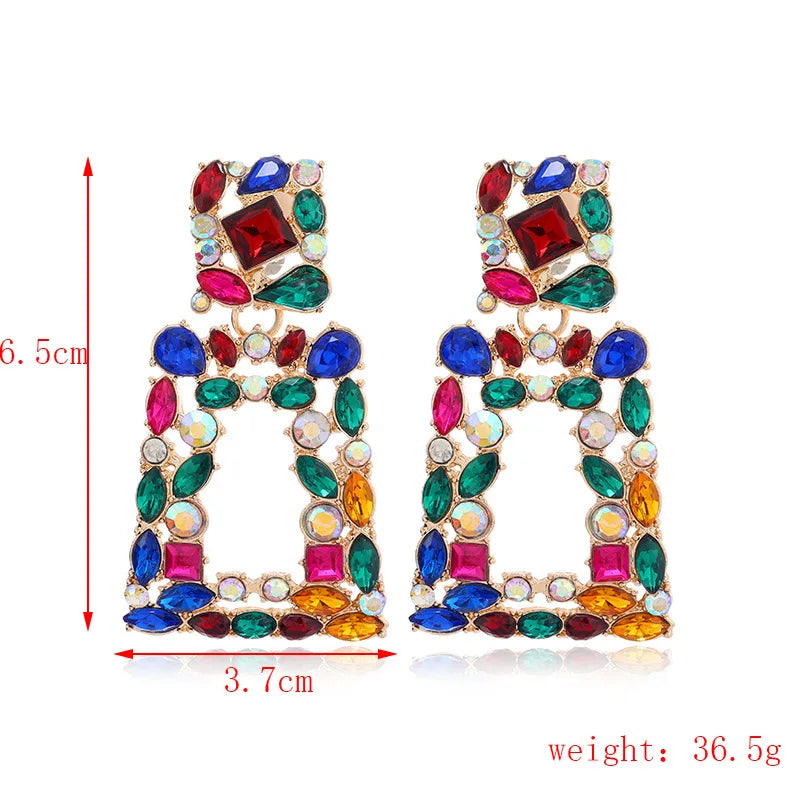 New Boho Ethnic Colorful Crystal Clip on Earrings