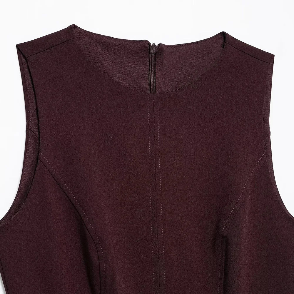 TRZA Women's Sleeveless Pleated Mini Dress O-Neck Back Zipper