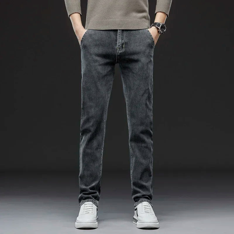 Autumn Winter New Men's Casual Cotton Stretch Slim Fit Jeans