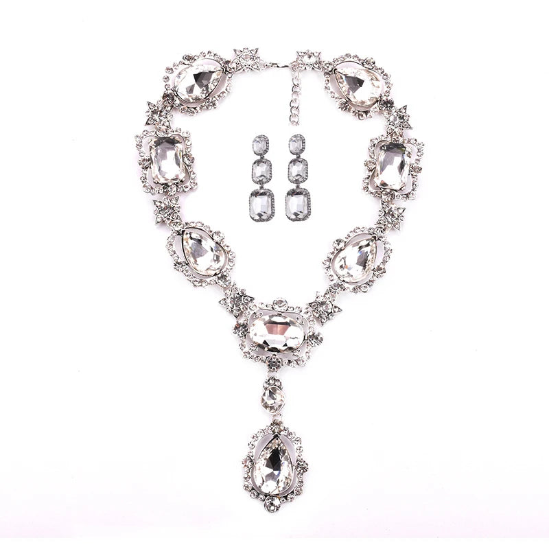 Women Purple Red Green Clear Big Glass Crystal Pendants Necklace