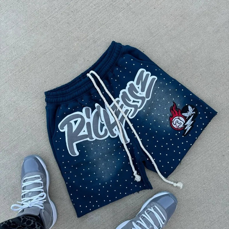 Men Rhinestone Letter Print Cotton sweatpants