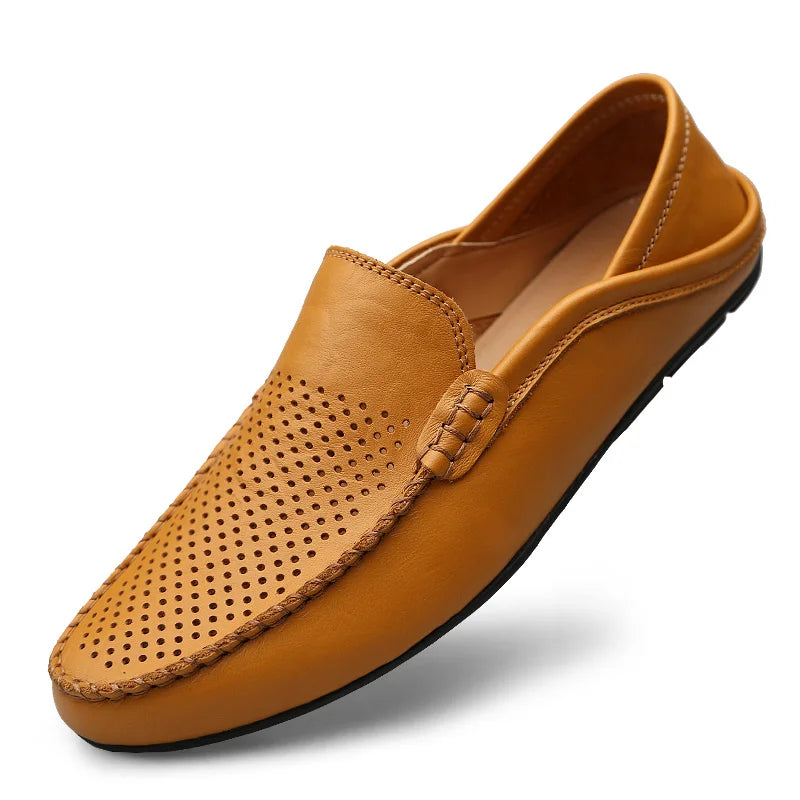 Men Casual Leather Moccasins Breathable Slip on Boat Shoes