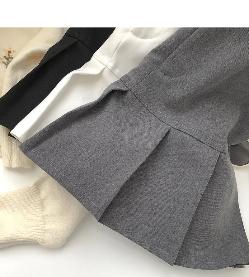 Vintage High Waist Pleated Skirt Women College Style with Safety Pants