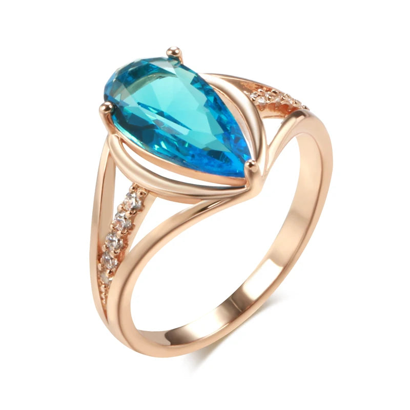 Kinel Luxury Blue Natural Zircon Big Ring