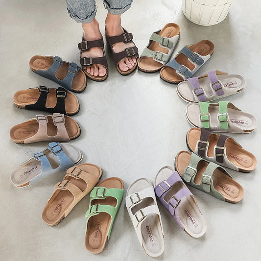 Women Cork Slippers Summer Mule Clogs Flats Sandals