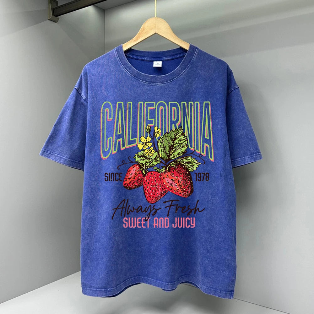 California Strawberry Fruit Herren T-Shirts Vintage Atmungsaktive Tops Hochwertiges Casual T-Shirt