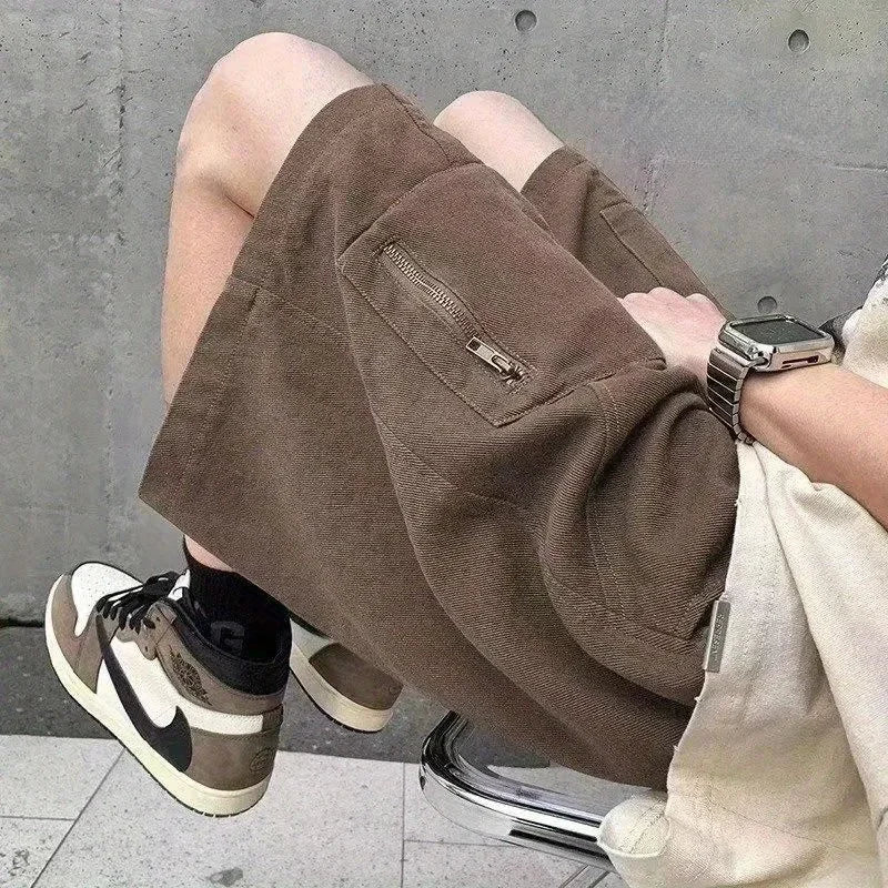 Korean style multi pocket cargo shorts