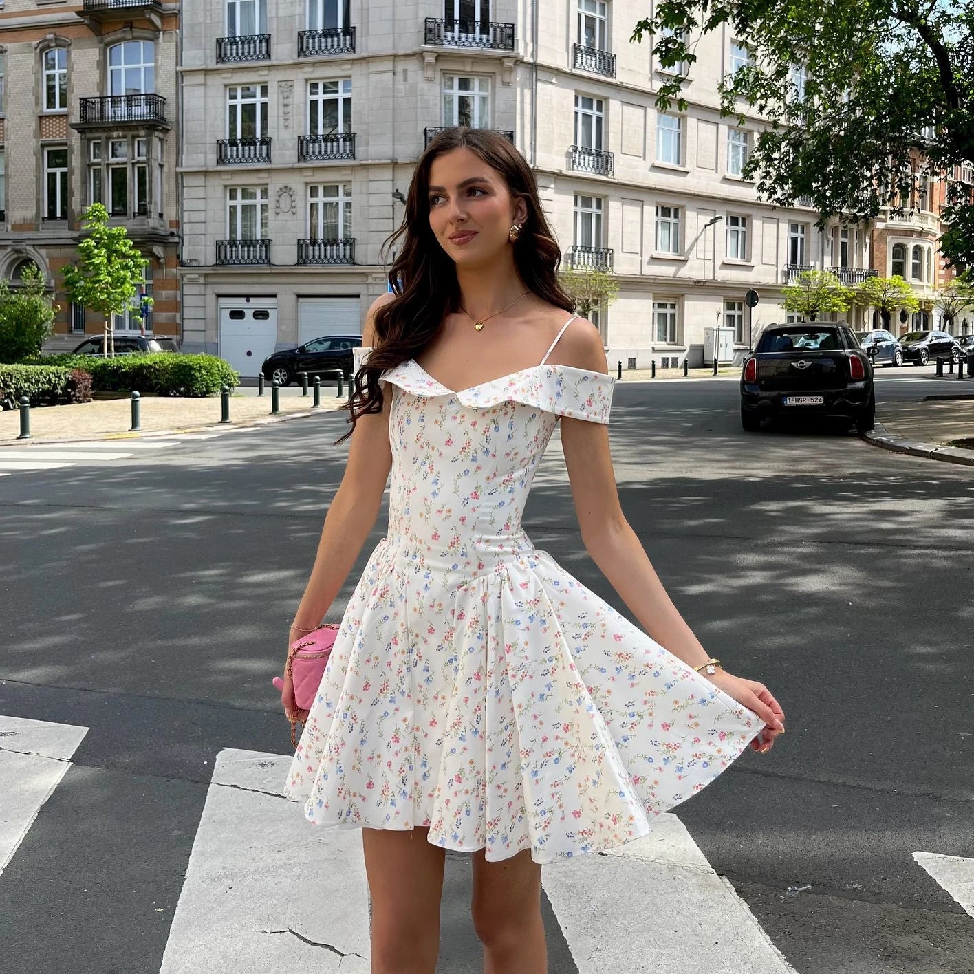 Suninheart Floral Print Short Party Dresses Off The Shoulder Tulle Dress