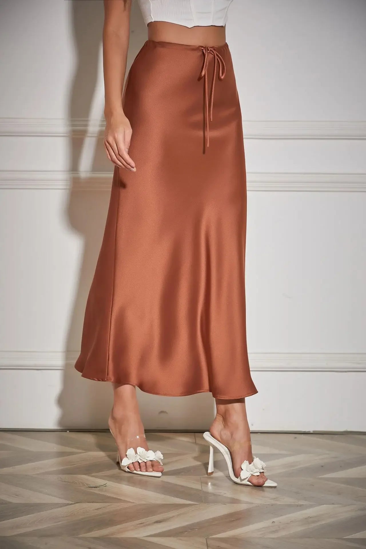 High Waist Skirts for Women Temperament Elegant Black Satin Skirt Classics Versatile Slim Long Skirt
