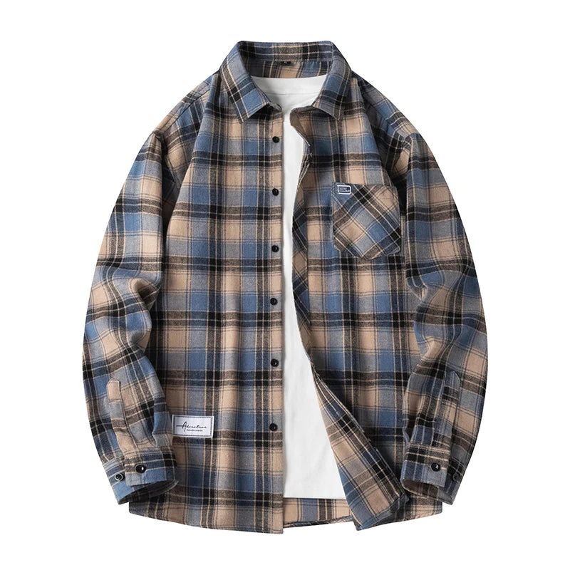 Herbst Langarm Blau Lose Herren Casual Hemd