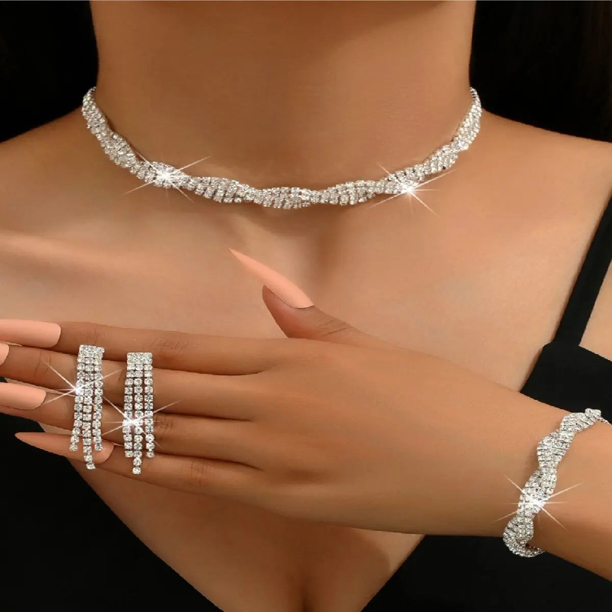 Women's claw series wrapped tassel earrings necklace bracelet jewelry set