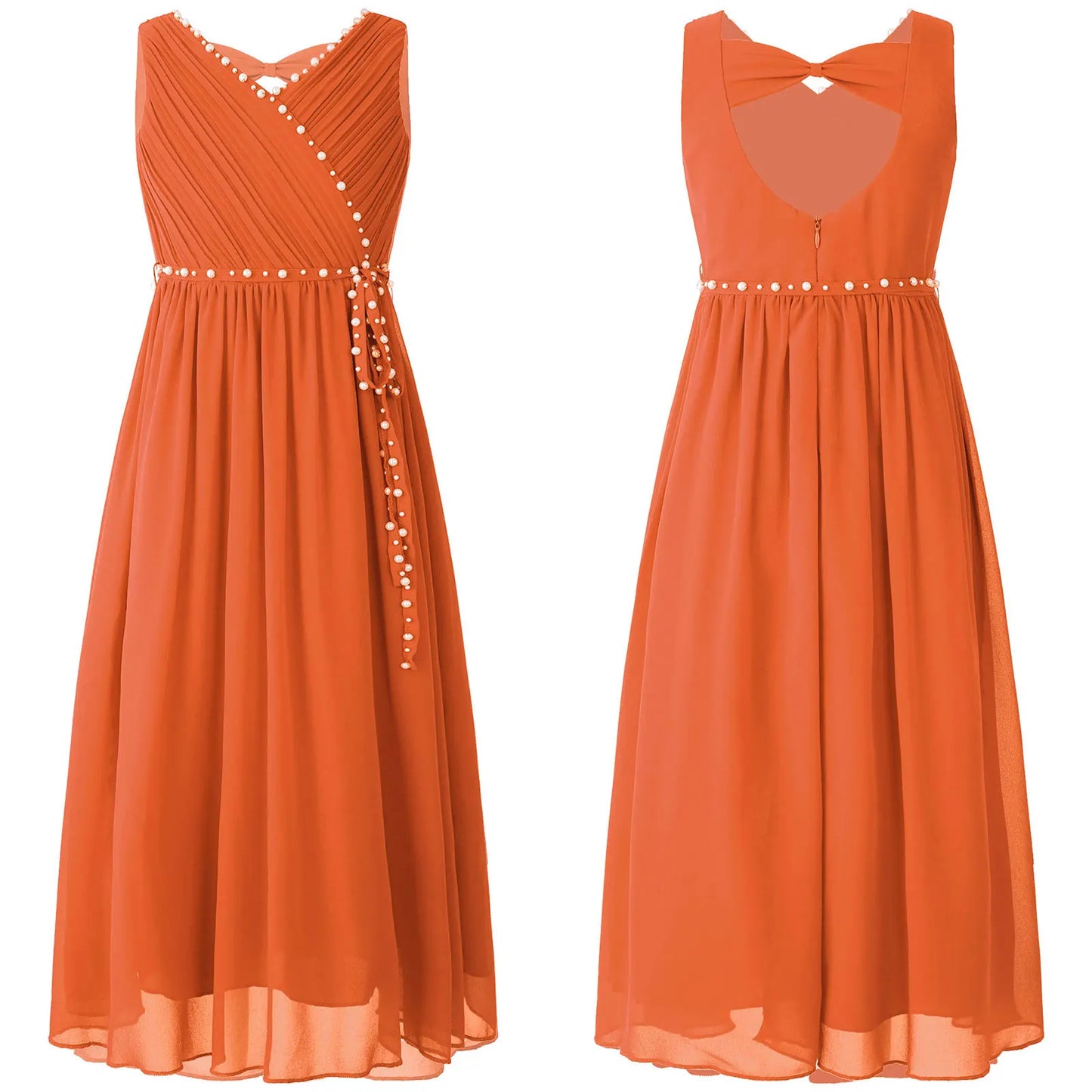 Girls Elegant Beaded Chiffon Party Summer Dress