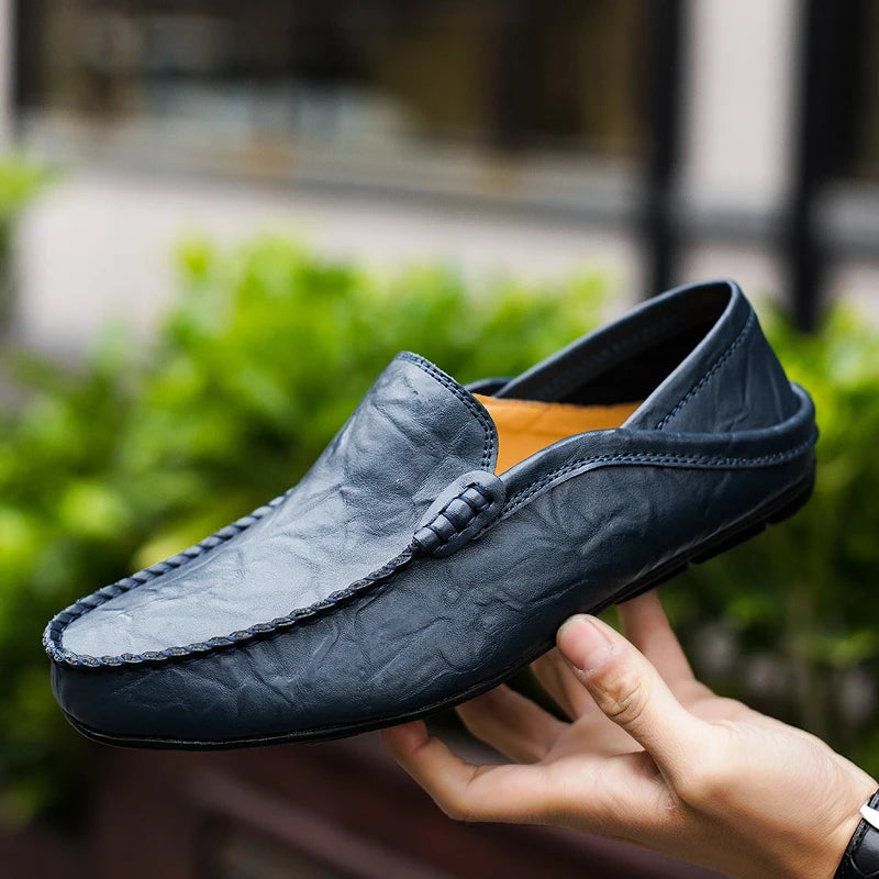 Men Casual Leather Moccasins Breathable Slip on Boat Shoes