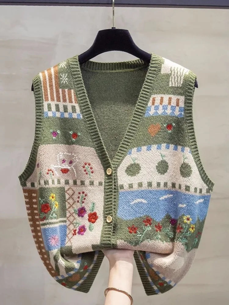 New V-neck Knitted Cardigan Vest