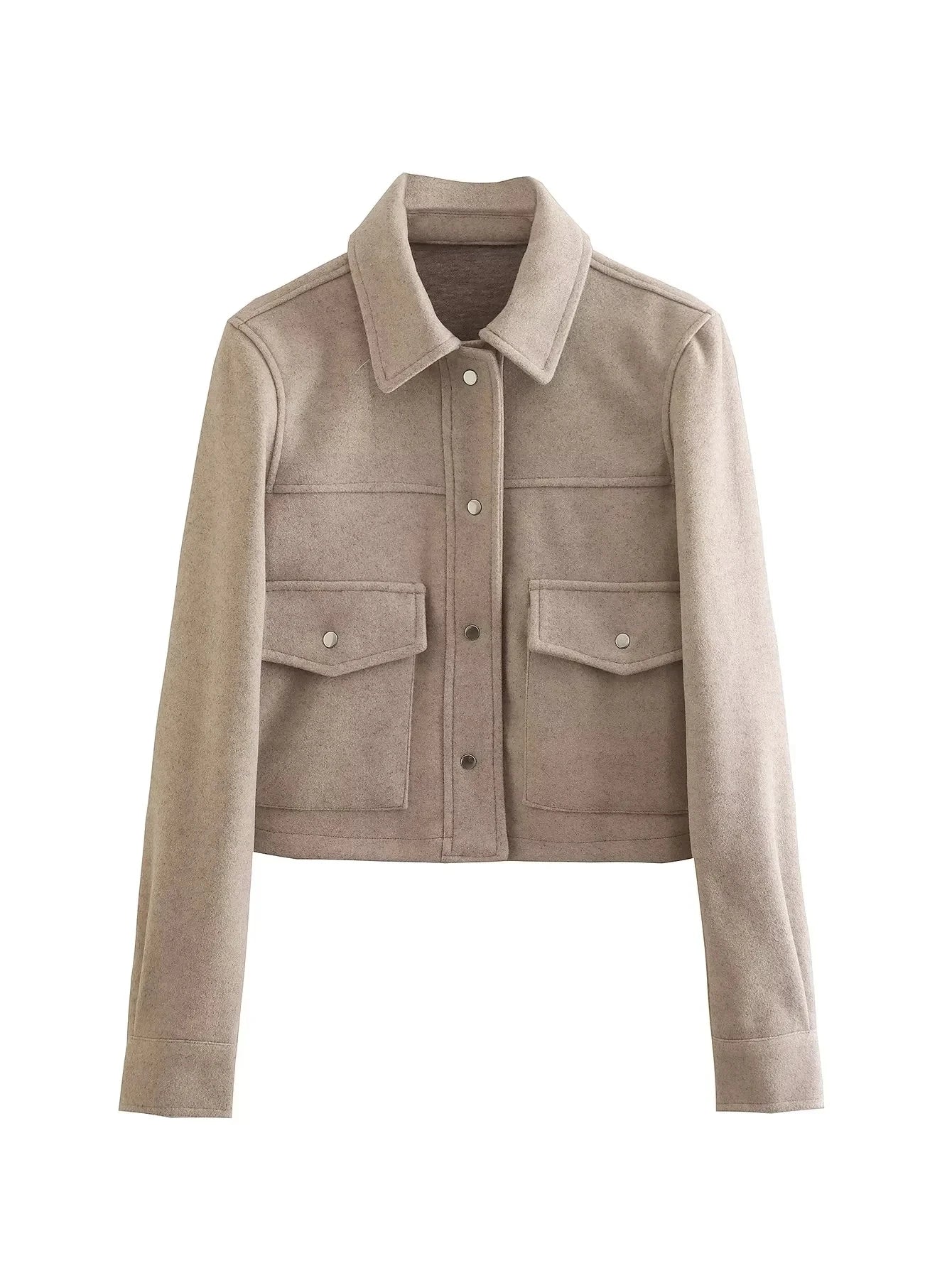 Womens Autumn Fashion Solid Front Pockets Button Long Sleeve Jacket