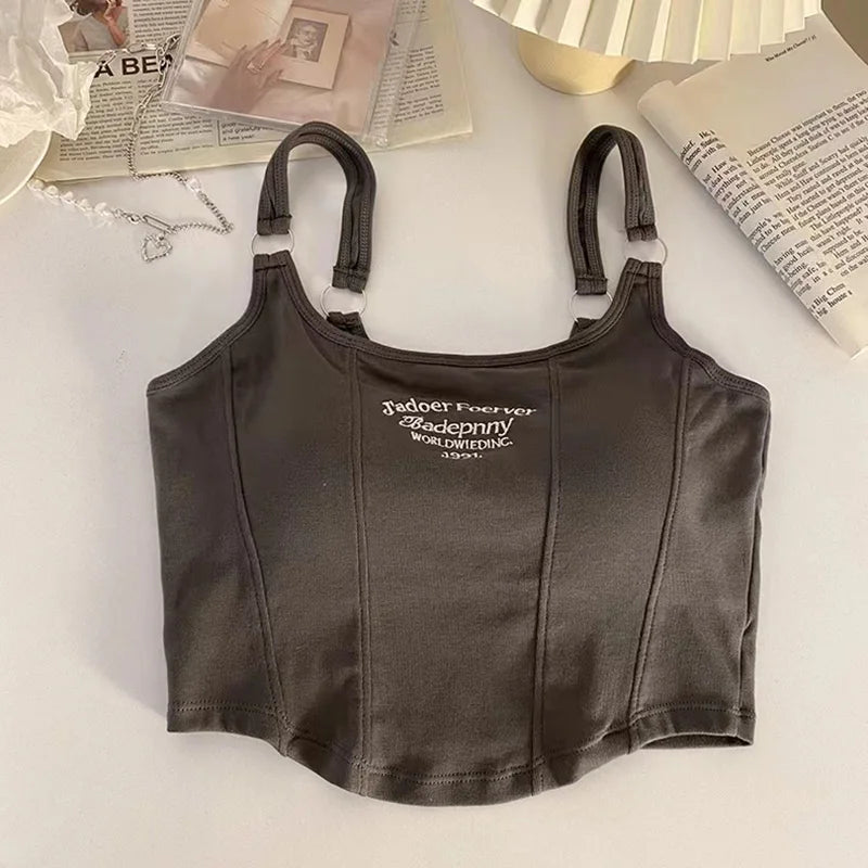 Women Embroidery Letter Tank Tops