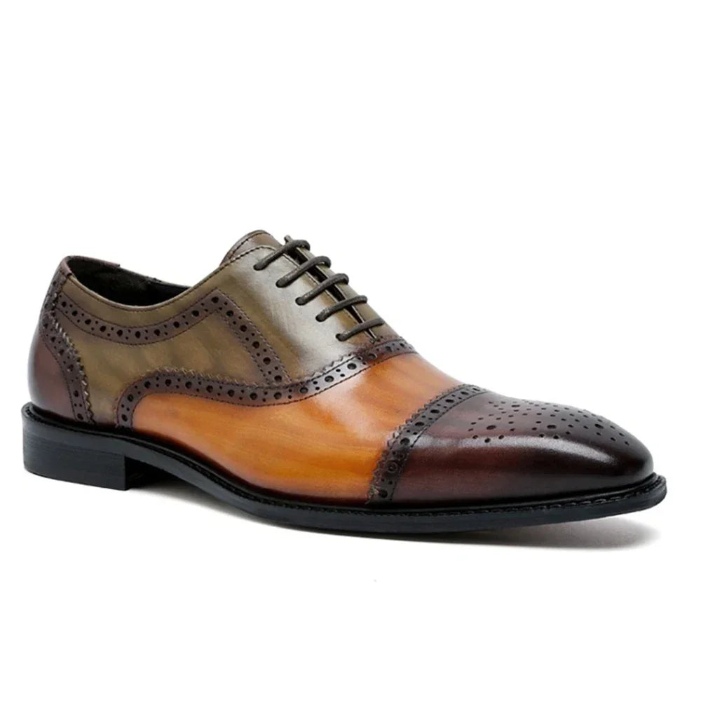 Mens Color Block Genuine Leather Formal Oxford Shoes