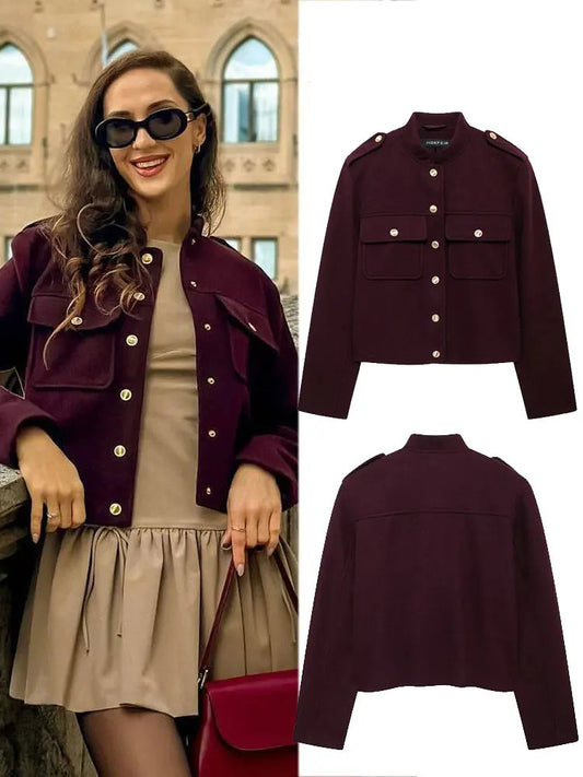 New Winter Women's Fashion Burgundy Street Jacket