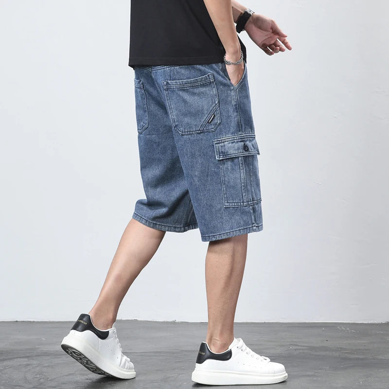 Denim Shorts for Men's Cargo Pants Baggy Bermuda Jeans Male Beach Pants