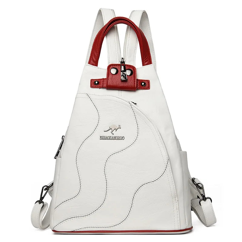 Ladies's Leather Vintage Bookpack Large Capacity Travel Backpack Schoolbag Mochila Women's Shoulder Bag