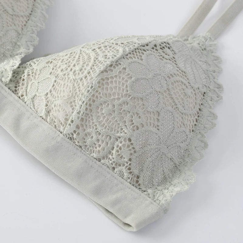 New Low Waist Briefs Vneck Embroidery Brassiere Panties Set