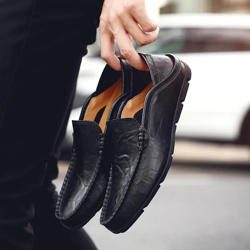 Men Casual Leather Moccasins Breathable Slip on Boat Shoes