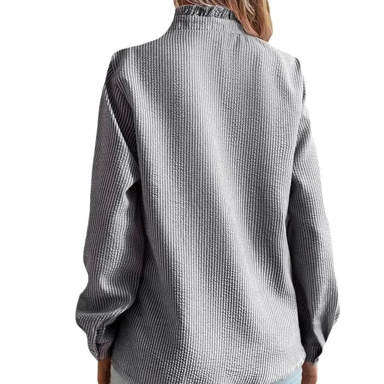 New Women's Wear Long sleeved Ruffle Edge Button Top
