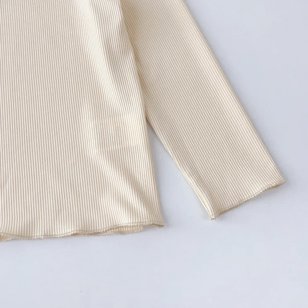 Autumn Winter Long Sleeved Round Neck Top+brown Long Pants
