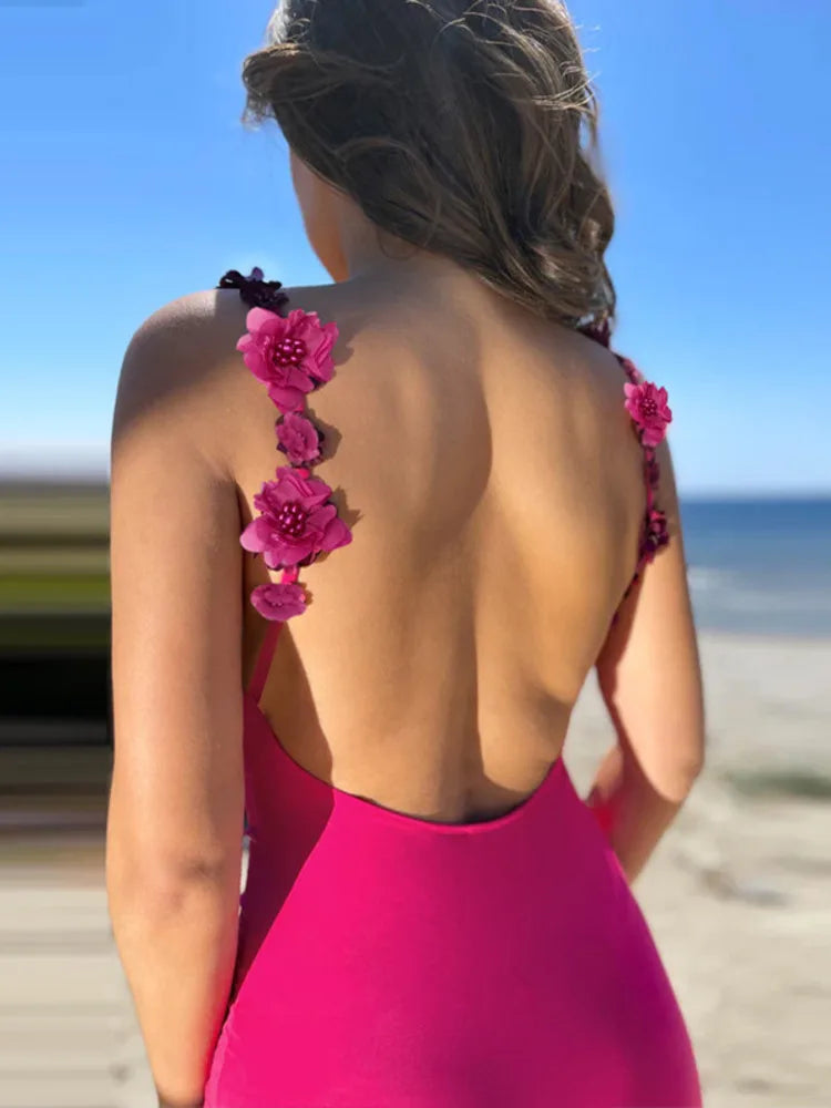Mozision Flower Spaghetti Strap Backless Maxi Dress Women Rose Pink Bodycon Slipdress