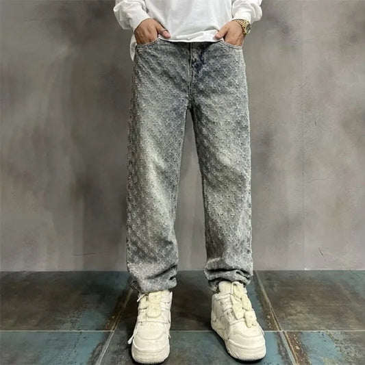 Lockere Jeans mit weitem Bein und geradem Bein für Herren, neues Lift-Muster
