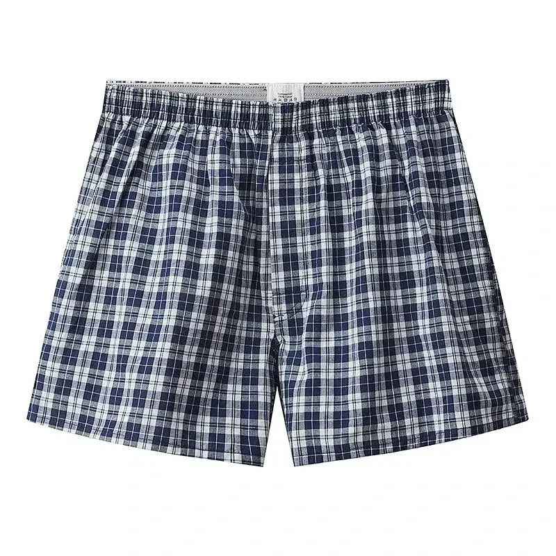Mens Cotton Casual Plaid Elastic Waistband Boxer Shorts