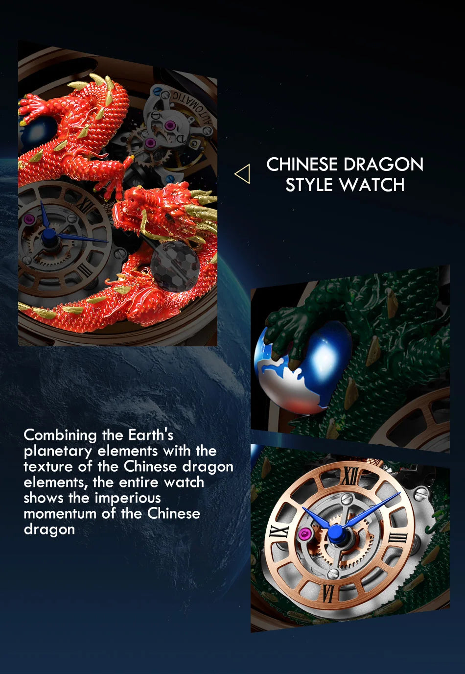 3D Gold Dragon Astronomia Quartz Watch