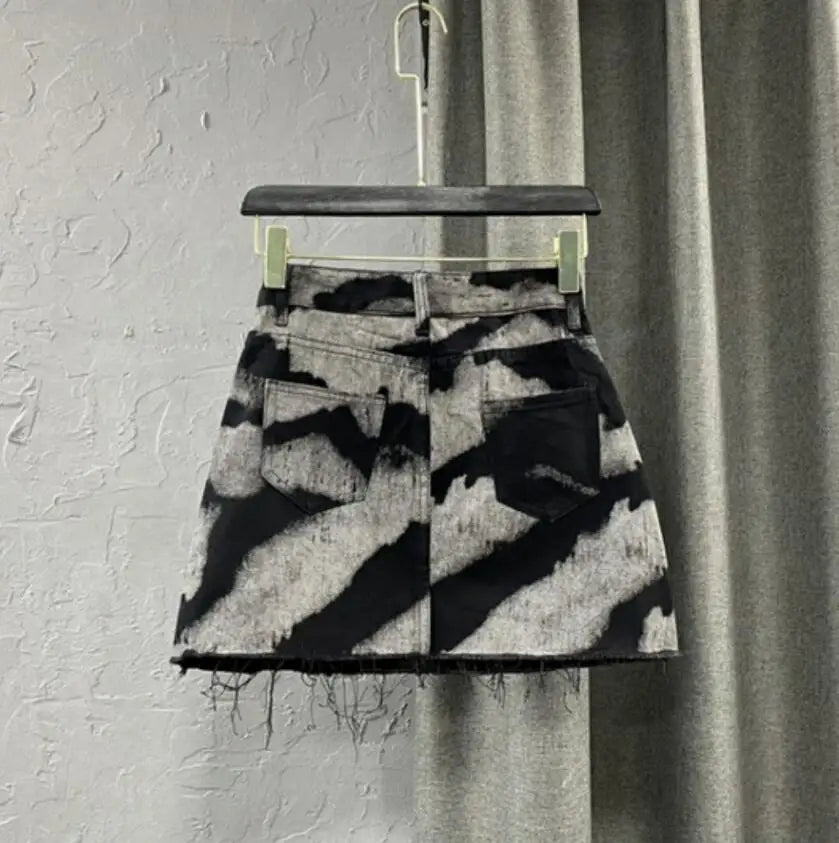 Jeans-Miniröcke mit hoher Taille und personalisiertem Muster