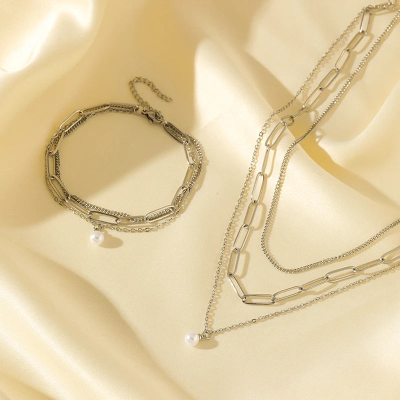 New Fashion Pearl Necklace Bracelets Set