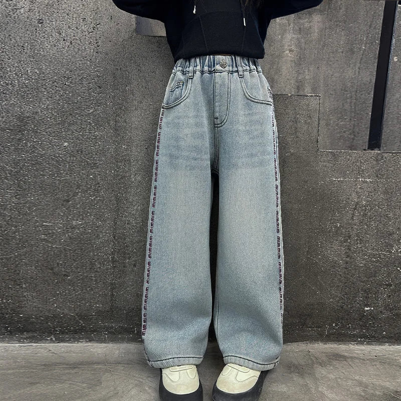 Children Winter Thermal Jeans Pants