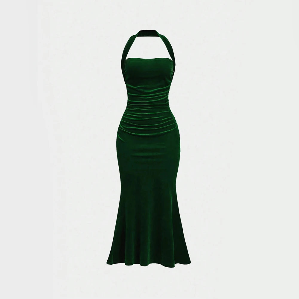 Mia Muse Women's Elegant Plain Sleeveless Halter Neck Wrap Maxi Prom Dresses