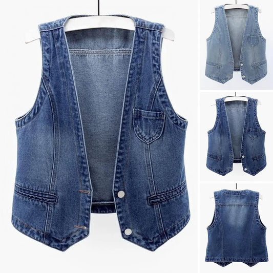 Women Long-sleeved Vintage Denim Vest