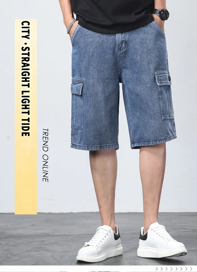 Denim Shorts for Men's Cargo Pants Baggy Bermuda Jeans Male Beach Pants