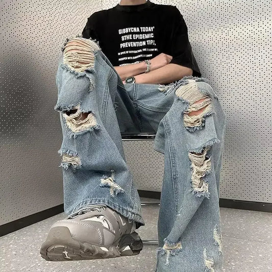 New Vintage Distressed Straight-leg Jeans