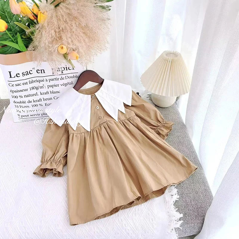 New Retro Van Doll Pointed Collar Girl's Dress