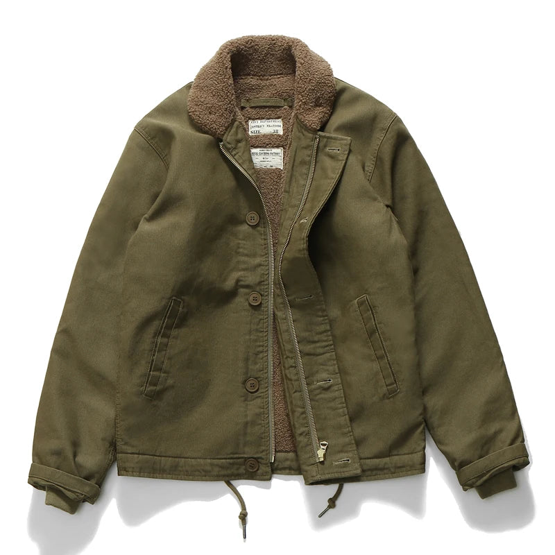 Khakifarbene Retro-Lammwolljacke für Herren