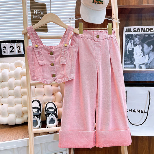 Summer New Mid size Children's Fashion Denim Set