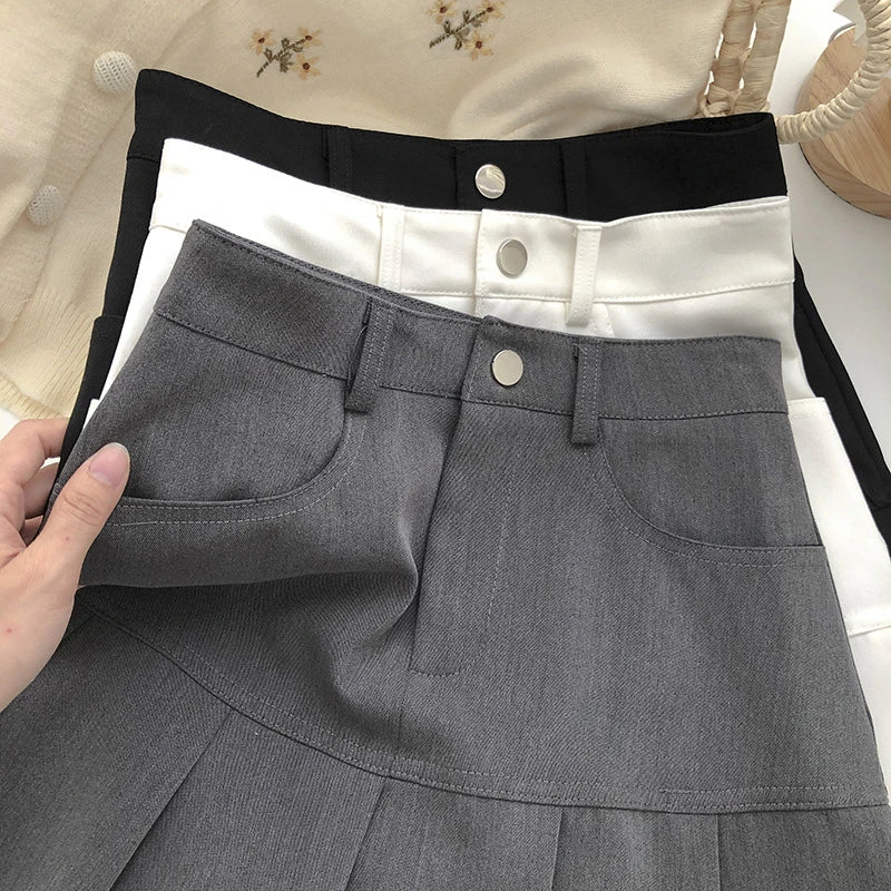 Vintage High Waist Pleated Skirt Women College Style with Safety Pants