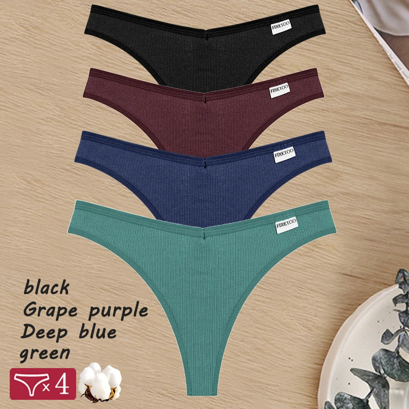 Damen String Tanga aus Baumwolle mit V-Taille und G-String, einfarbig, gestreift
